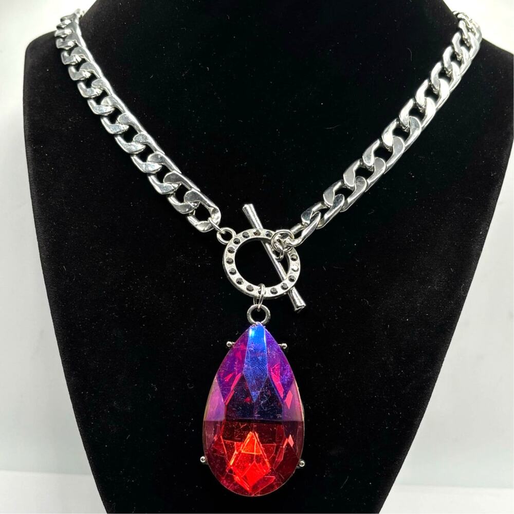 Silver Stone/Chain Necklace